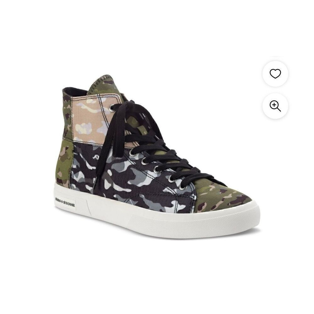 SUN STONE Mens Green Camouflage Colorblock Patchwork Cushioned Mesa Round Toe